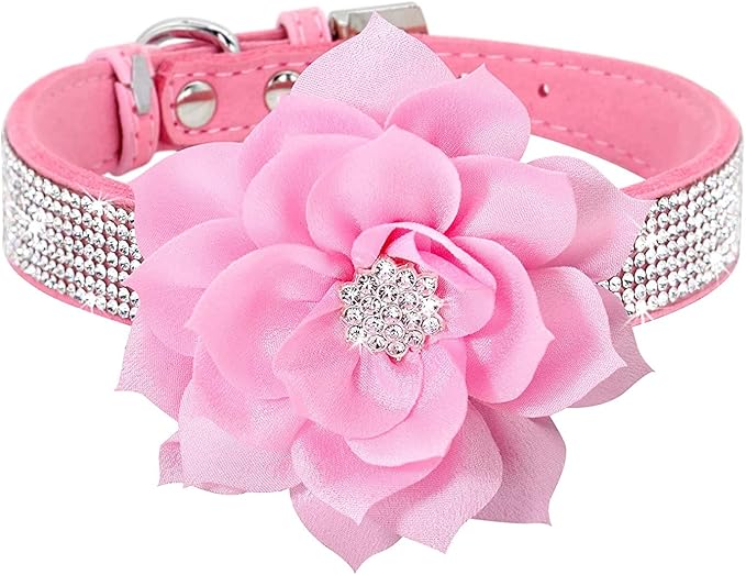 Cute Dog Collar with Bling Rhinestone, Fancy Crystal Diamond Glitter Pretty Jewel Soft Cat Collars for Small Medium Large Breed Dogs Girl Female Pet Puppy Kitten Terrier (XXS, Pink2)