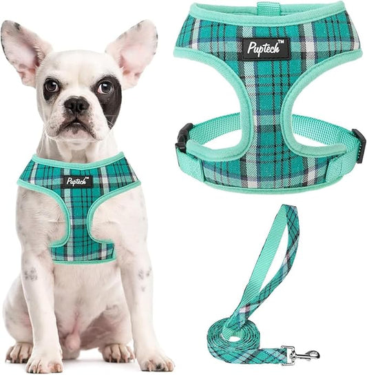 PUPTECK Soft Mesh Dog Harness and Leash Set Pet Puppy Cat Comfort Padded Vest No Pull Harnesses, Green, S