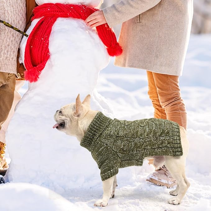 KOOLTAIL Thermal Knitted Dog Sweater for Small Medium Large Dogs, Turtleneck Cable Knit Doggy Winter Coat Warm Clothes Sweatshirt Outfits for Cold Weather, Pullover Pet Jumper for Puppy Cats Green M