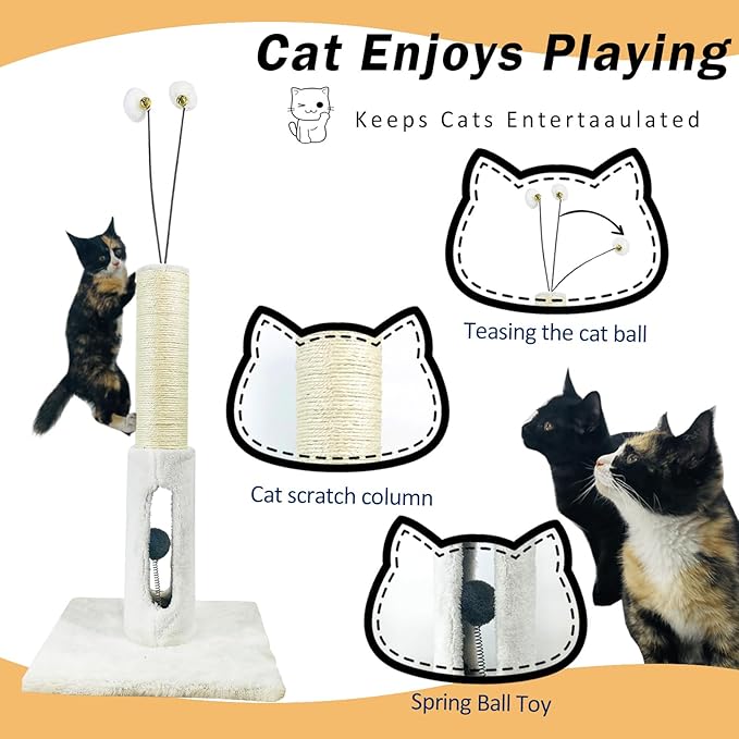 Cat Scratching Post 25 Inches Heavy Duty and Thicker Cat Scratching Post Cotton Rope with Hanging Ball and Mice Scratching Post for Indoor Cats and Adult (Beige, 25" H)