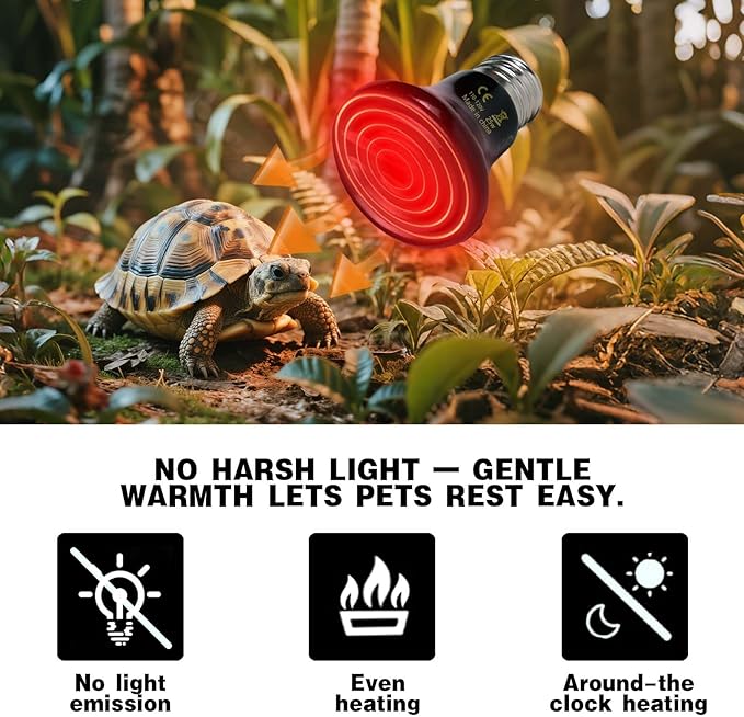25W Reptile Heat Lamp(2-Pack) Ceramic Heat Emitter- Non-Light Emitting, 24/7 Safe Heating for Terrariums, Brooders & Incubators-Turtle Lizard Bearded Dragon Snake Small Pets E26