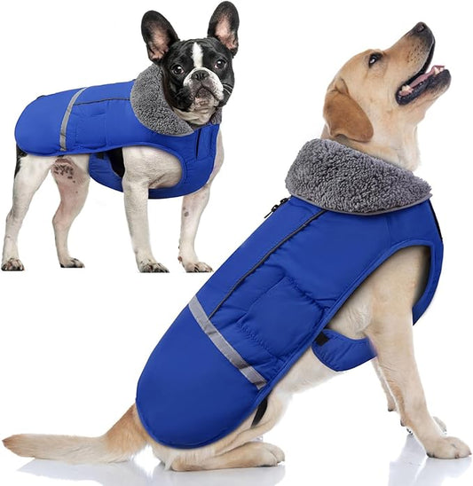 Doglay Dog Coat, Waterproof Dog Jacket Pet Winter Coat for Cold Weather with Thicken Furry Collar, Reflective Puppy Winter Jacket Warm Fleece Lining for Small Medium Large Pets