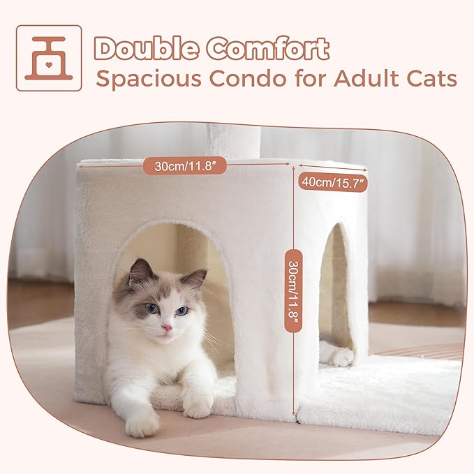 Flower Cat Tree 34" Scratching Post Small Cat Tower for Large Cats,Featuring with 15.7”Large Hammock, Removable Top Bed and Wide Condo for Indoor Cats-Beige