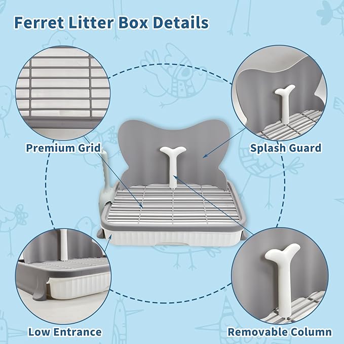 Fhiny Rabbit Litter Box with Drawer, Guinea Pig Litter Box for Cage Rectangular Small Animal Potty Trainer Bunny Corner Toilet for Rabbit Guinea Pig Chinchilla Ferret Hedgehog Easy to Clean