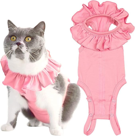 Cat Recovery Suit for Abdominal Wounds and Skin Diseases, Breathable Surgical Recovery Shirt After Surgery Wear Anti Licking Wounds,E-Collar Alternative for Cats Pet Kitten(RSC01-pink-l)