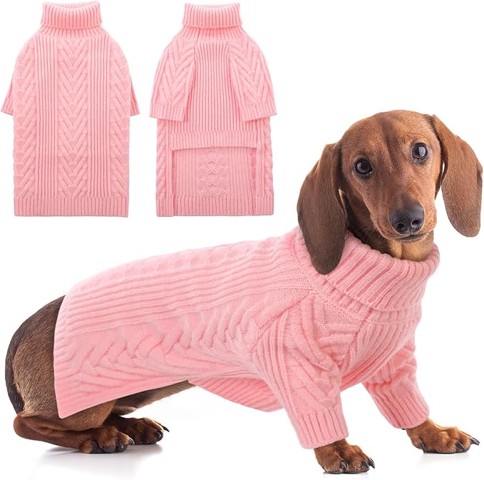 ASENKU Dog Sweater, Dog Sweaters for Medium Dogs, Warm Pullover Doggie KnitTurtleneck Warm Clothes for French Bulldog, Boston Terrier（Pink, M）