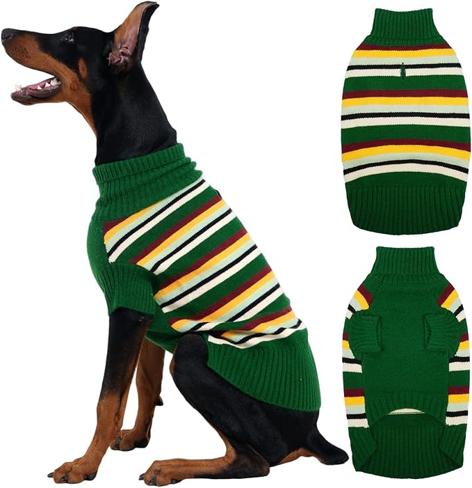 Kuoser XXL Dog Sweater, Dog Sweaters for Large Dogs, Pullover Warm Doggie Sweaters Boy Girl, Cold Weather Pet Kintwear Clothes for Golden Retriever, Labrador, Green XXL