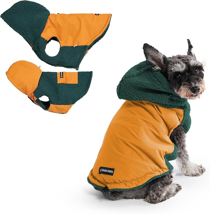 Spark Paws Reversible Dog Sweater, Sherpa Jacket Vest with Warm Fleece Lining, Warm Coat for Winter, Suitable for Small Medium, Large, XL XXL Dogs - Orange and Green - M