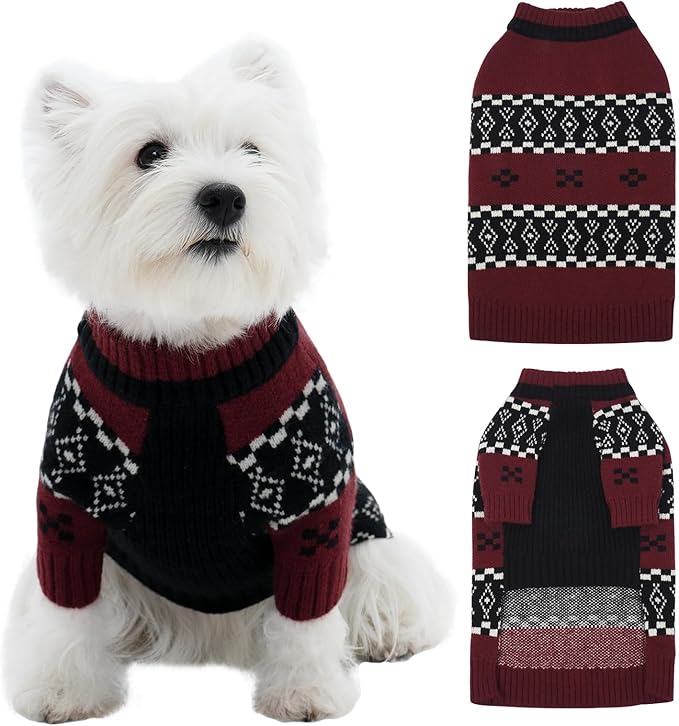 ROZKITCH Dog Sweaters for Medium Dogs Girl Boy, Thick Knit Dog Sweater, Heavy Winter Coat for Small Breeds, Turtleneck Pullover for Medium Dogs DarkRed L