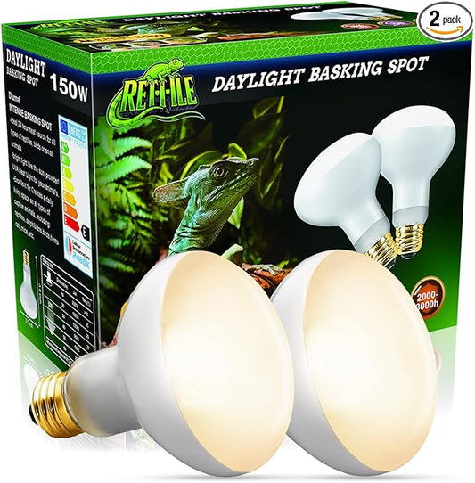 Reptile Heat Lamp 150W, 2 Pack Daylight UVA Basking Light Bulbs with E26 Base for Lizards, Turtles, Snakes and Amphibians