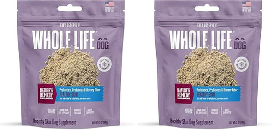 Whole Life Pet Healthy Skin Daily Supplement for Dogs – Omegas, Probiotics, Prebiotics, Antioxidants. Skin, Anti-Itch, Allergies. Mixes in Food or with Water for Hydrating Snack (Pack of 2)
