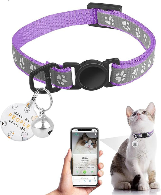 Cat Collar Breakaway with QR Code Name Tag, Reflective Kitten Collars with Bell, Cat ID Tag Personalized, Ultra-Durable, Adjustable, Quick Release, Fits Most Girl Boy Small Large Cats (8''-13.3'')
