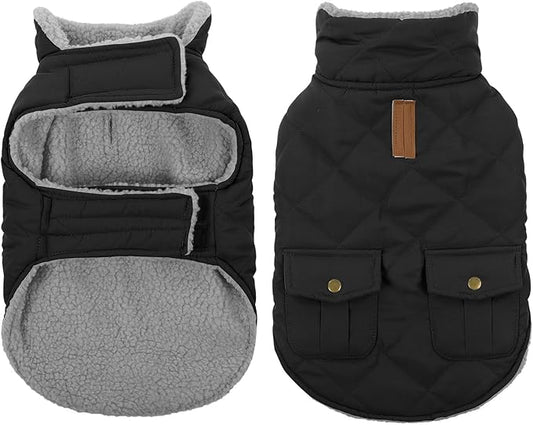Queenmore Dog Winter Coat Warm Puffer Jacket Waterproof Plush Lining Thermal Cold Weather Vest for Small Medium Large Dogs, Windproof Easy On Pet Jacket Black XS