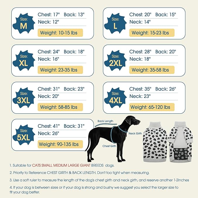 ROZKITCH Large Dog Sweater, Warm Knit Pullover for Cold Weather, Turtleneck Dog Coat for Shepherds Boxers and Mastiffs Grey 4XL