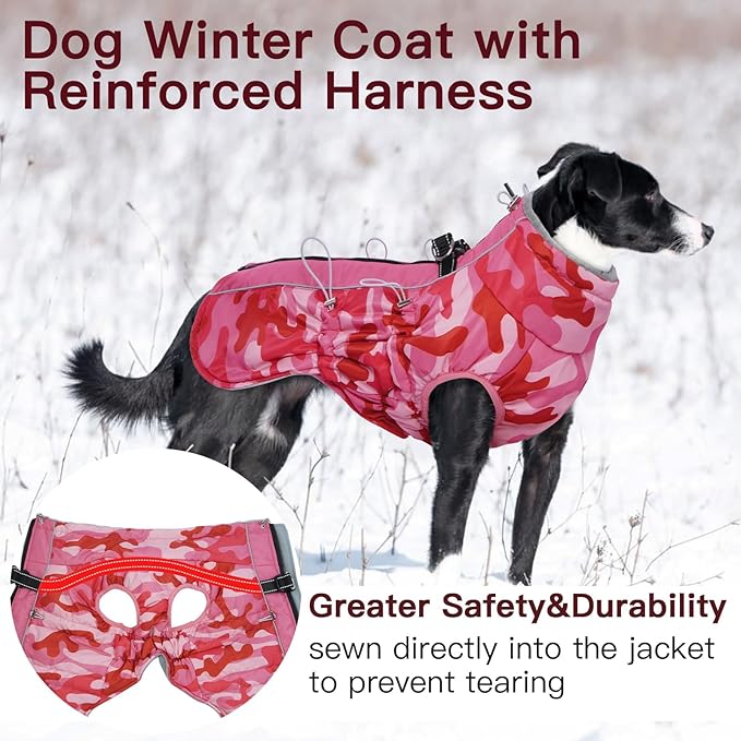 Dog Coat Winter Warm Dog Jackets for Large Dogs Reflective Snowsuit with Harness Fleece Dogs Snow Jacket Waterproof Pet Clothes for Cold Weather