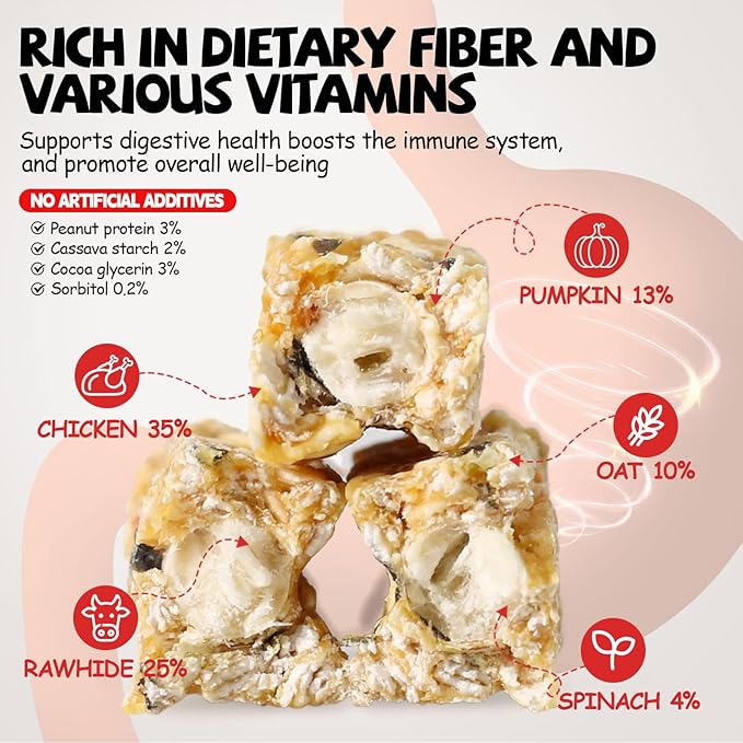 ASMPET Dog Treats Chews, Chicken Wrapped Rawhide Sticks with Superfood Pumpkin Oats and Spinach 10.6 oz
