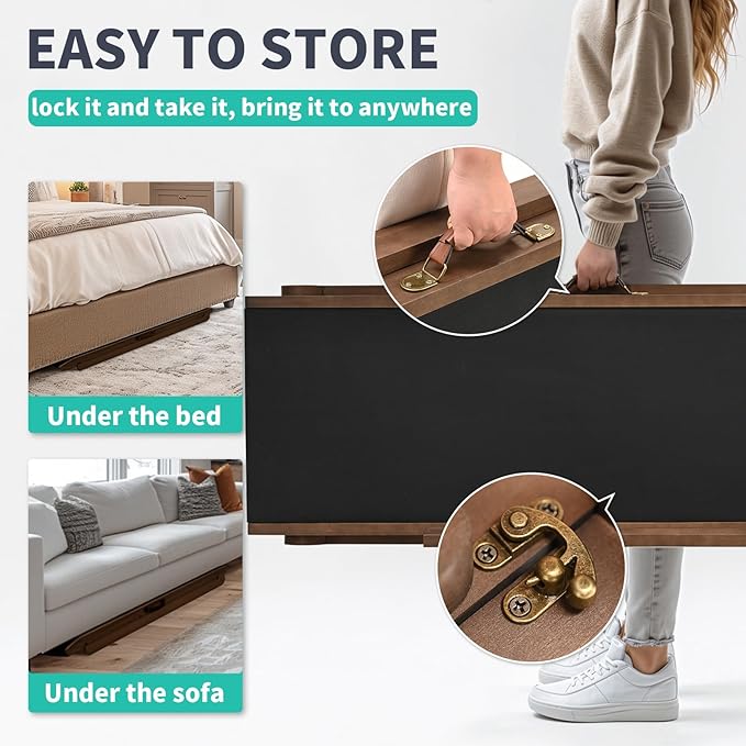 Dog Ramp for Bed, Adjustable Pet Ramps for Dog to Get on Bed, Non-Slip Rubber Surface - Folding Wooden Dog Ramp for Small/Large/Old Dogs, Adjustable up to 31 inch High Beds, Safety Railings