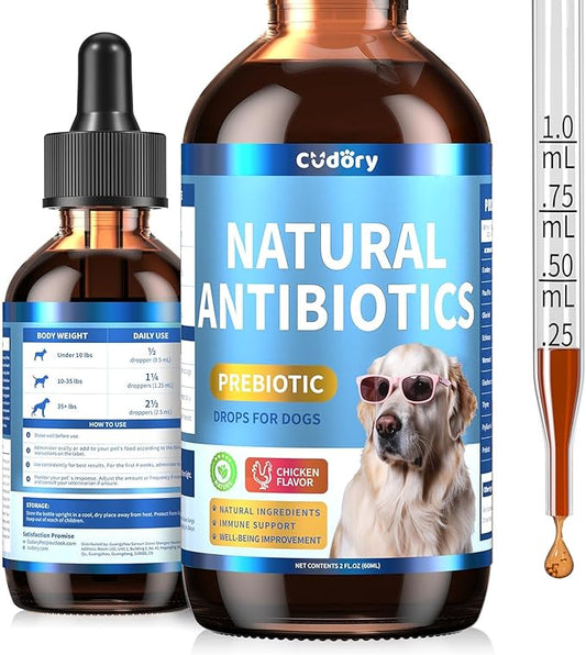 Natural Antibiotics for Dogs, Herbal Dog Antibiotics Supplement in Drops with Prebiotics, Natural Herbal Supports for Dogs Puppy All Breeds and Ages-Chicken Flavor | 2 fl oz