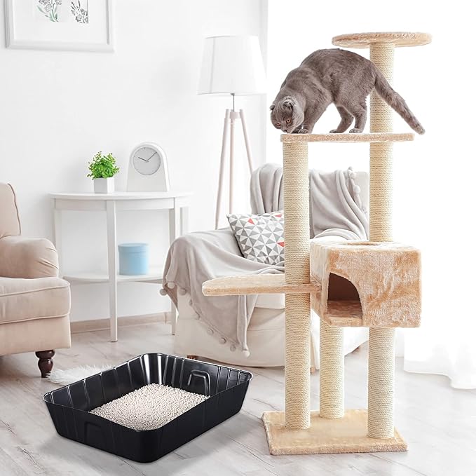 Bokon 25 Pcs Disposable Litter Boxes for Cats Plastic Cat Litter Tray Large Kitten Pan for Kitty Rabbit Guinea Pig Hamster Pets Supplies Travel Home Toilet, 15.7 x 11.8 x 3 Inches(Black)