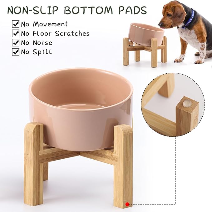 Petygooing Khaki Elevated/Raised 15°Slanted Ceramic Dog Bowl for Small and Medium Breeds, Tilted Anti Slip Pet Feeding Bowl,Food Water Dish with Stand for Cats and Dogs (28 OZ/3.6 Cups)