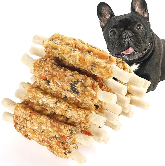 ASMPET Dog Treats Chews, Chicken Wrapped Rawhide Sticks with Superfood Pumpkin Oats and Spinach 10.6 oz