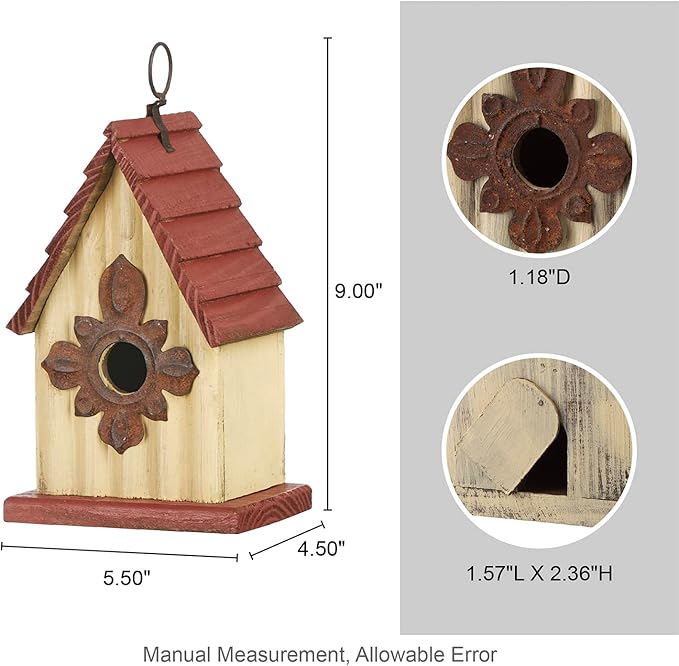 Glitzhome 9" H Wooden Bird House Hanging Garden Birdhouse for Outside