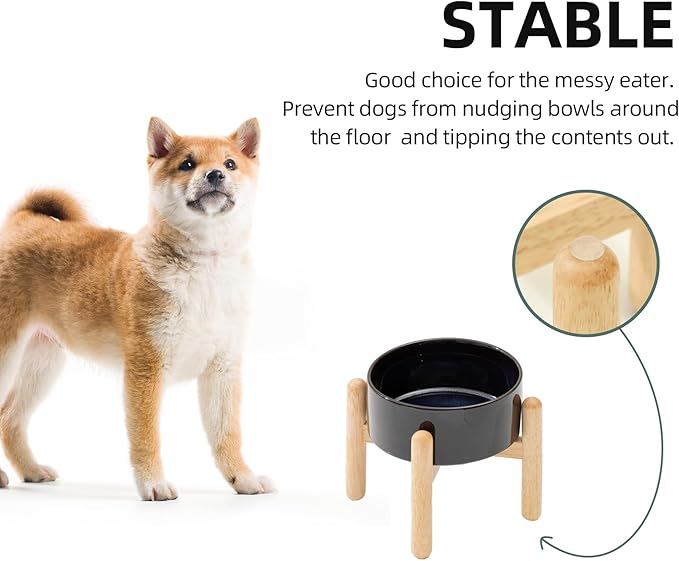 Ceramic 6.1inch Raised Dog Bowl with Stand for Small and Medium Dog Dish Pet Food and Water Bowl (Single Bowl with Stand - Starry Sky)