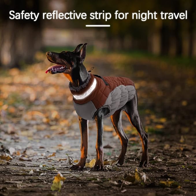 Dog Jackets for Large Dogs, Large Dog Winter Coat, Pet Cold Weather Coats, XXXL Pet Jacket with D-Ring, Waterproof Coat with Back Zipper,Snowsuit Labrador German Shepherd Doberman,Brown,XXXL