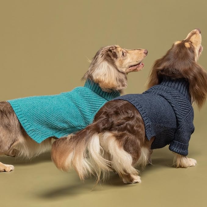 Fitwarm Knitted Dog Sweater - Thermal Winter Clothes for Small Dogs, Boy & Girl - Teal Blue, Small