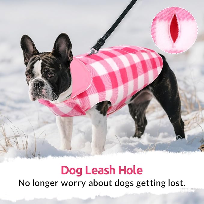 ASENKU Dog Winter Coat, Fleece Doggie Jacket Plaid Reversible Vest Waterproof Windproof Cold Weather Clothes for Small Medium Large Dogs (Pink, XL)