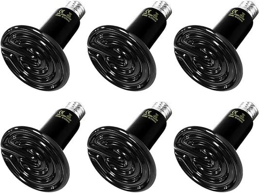 Simple Deluxe 100W 6-Pack Ceramic Heat Emitter Reptile Heat Lamp Bulb No Light Emitting Brooder Coop Heater for Amphibian Pet & Incubating Chicken, Black