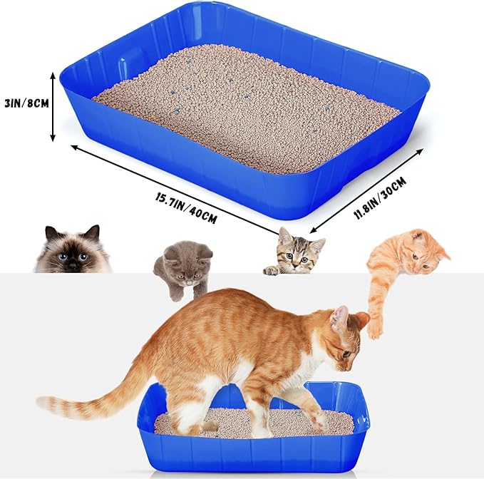 Bokon 25 Pcs Disposable Litter Boxes for Cats Plastic Cat Litter Tray Large Kitten Pan for Kitty Rabbit Guinea Pig Hamster Pets Supplies Travel Home Toilet, 15.7 x 11.8 x 3 Inches(Royal Blue)