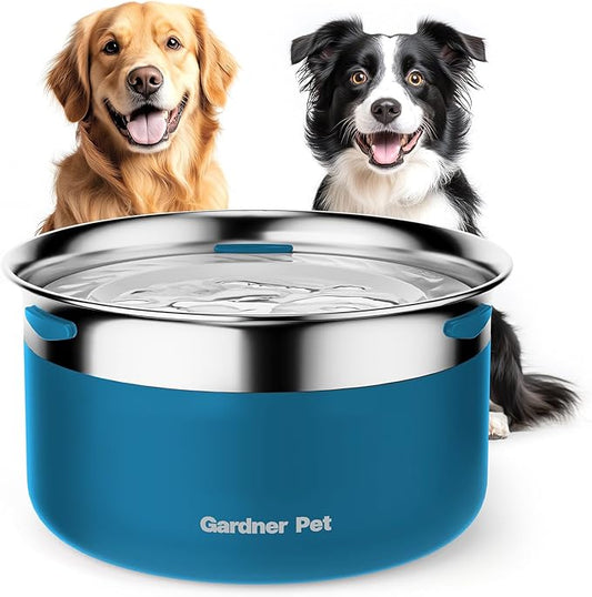Gardner Pet Dog Bowls 1 Gallon (3.85L) Stainless Steel No Spill Dog Water Bowl, Slow Water Feeder Metal Bowls, Spill Proof Water Dispenser for Large Dogs, Promotes Healthy Hydration(Black)