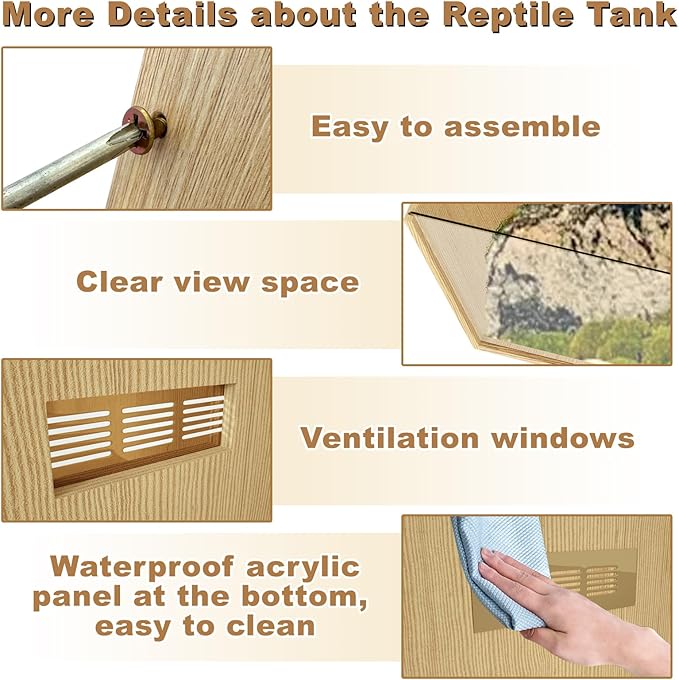 26 Gallon Bearded Dragon & Lizard Tank, Lockable Reptile Terrarium - Large Snake & Leopard Gecko Enclosure with Openable Roof Door (Wooden, 24" L x 16" W x 16" H)