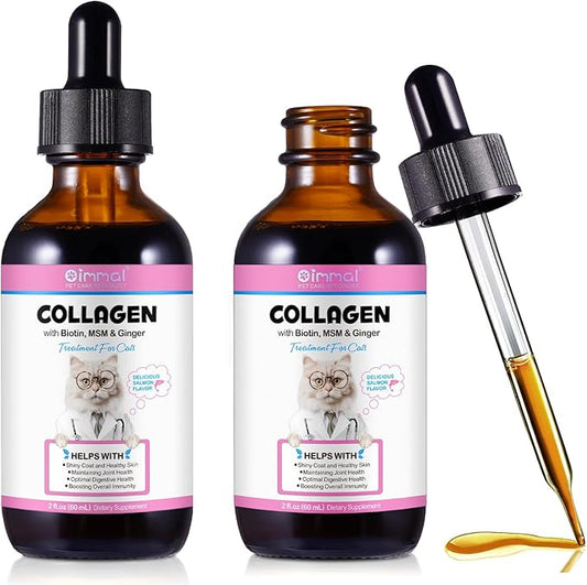 Collagen for Cats, Cat Collagen Liquid Drops with Biotin, MSM & Ginger Digestive & Immunity Support, Itch Relief, Skin & Coat and Joint Health, Cat Supplement 60ml ﻿-2pcs