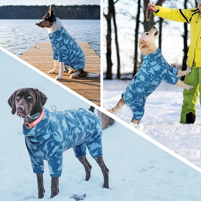 ROZKITCH Dog Winter Coat Soft Fleece Pullover Pajamas, Pet Windproof Warm Cold Weather Jacket Vest with Luminous Zipper, Jumpsuit Apparel Outfit Clothes for Small Medium Large Dog Shark 4XL