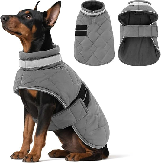 Dog Winter Coat Warm Padded Puppy Jacket Windproof Water Resistant Clothes for Small Medium Large Pets Christmas Sweater Outfit Vest(Grey, M)