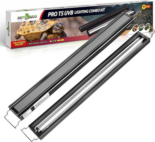 REPTI ZOO UVB Reptile Light, New Version T5 HO UVB Lighting Combo Kit, Reptile Terrarium Hood with 10.0 UVB Tube Bulb, Reptile Light Fixture 39W-34Inch