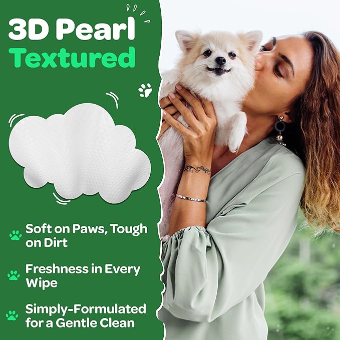 160 Dog Wipes for Paws and Butt | Unscented Dog Wipes Cleaning & Deodorizing | Extra Large, Thick and Chemical Free | Pearl Textured Pet Wipes for Dogs