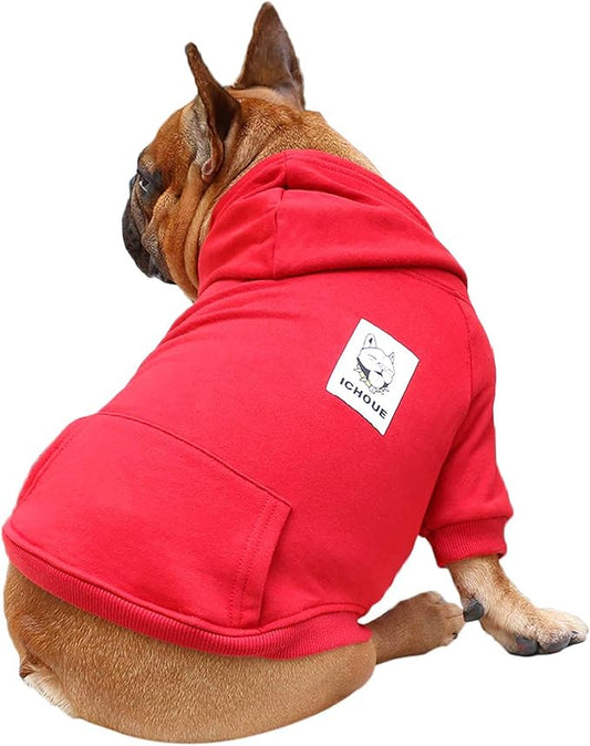iChoue I am a French Bulldog Clothes Hoodies for Dogs Puppy Frenchie Pug English Boston Terrier Bully Pitbull Sweatshirt Sweater Clothing Cold Weather Winter Coats - Dark Red/Large