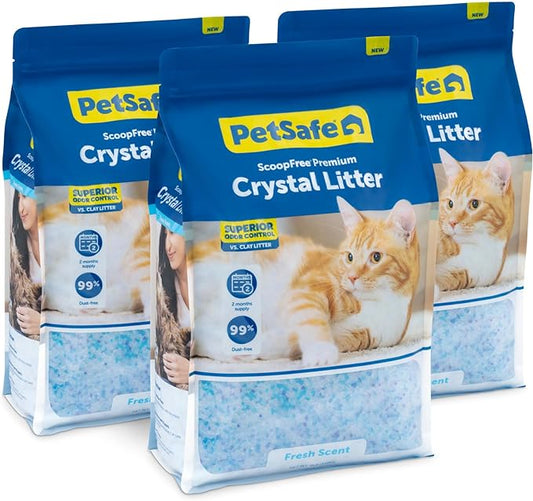 PetSafe ScoopFree Premium Crystal Cat Litter - Ultra-Absorbent Silica Universal Litterbox Crystals - Non-Clumping Odor Control - Fresh Scent - 8 lb Bag - 3 Pack