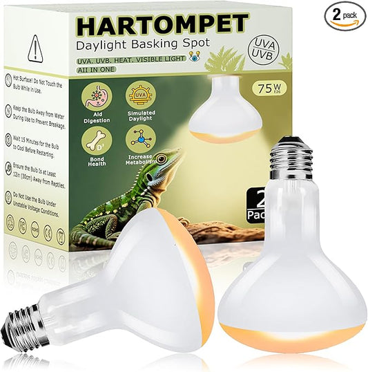 75W Reptile Heat Lamp Bulbs, 2.5 Inch UVA Amphibian Basking Spot Light for Bearded Dragon, Lizard, Tortoise & Chicks – Simulated Sunlight, Daylight Bulb for Aquariums and Tanks | 2 Pack