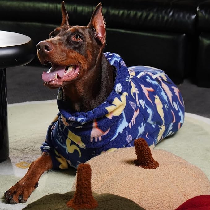 ROZKITCH Dog Winter Coat Soft Fleece Dog Pajamas, Pet Windproof Warm Cold Weather Jacket Vest with Reflective Zipper, Jumpsuit Apparel Outfit Clothes for Medium Dog Dinosaur S