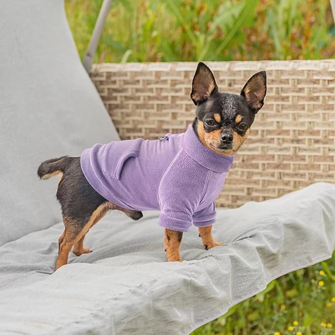 Idepet Fleece Dog Sweater 2 Pack, Winter Pet Clothes Turtleneck Sweatshirt, Stretchy Small Coat Cat Apparel With Leash Ring, Pink, Purple, X-Large