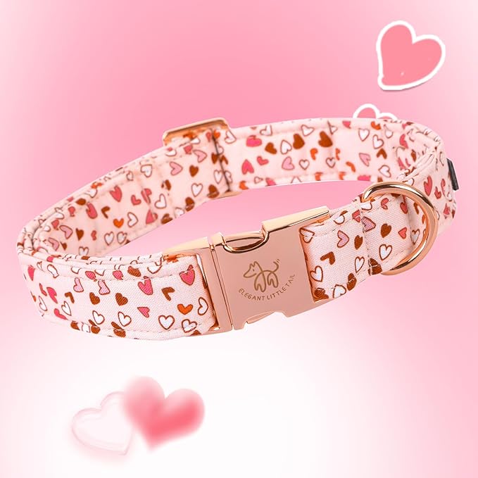 Elegant little tail Dog Collar, Valentine's Dog Collar Pet Collar, Pink Heart Dog Collar Cute Girl or Boy Dog Collar Puppy Pet Gift Adjustable Dog Collar for Large Dogs