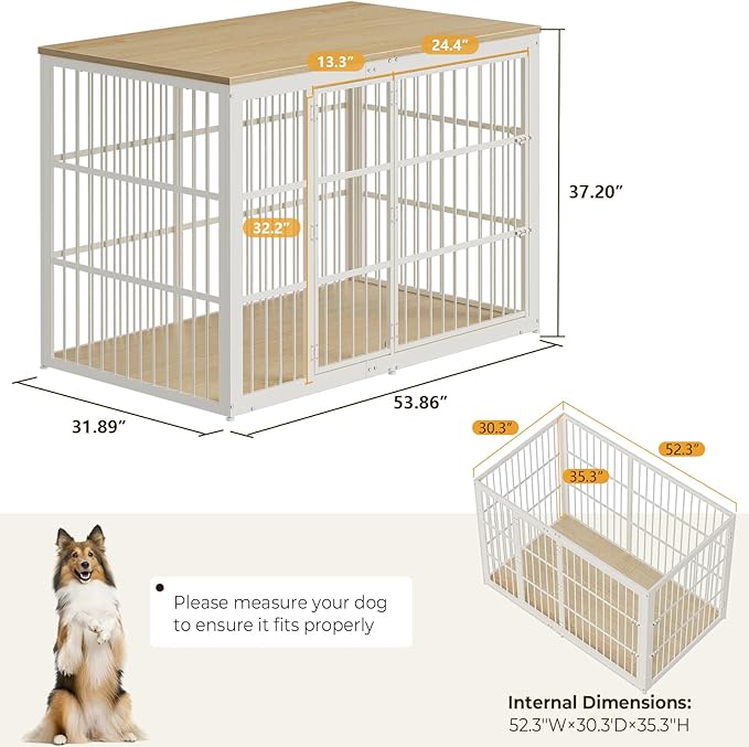54" Dog Crate Furniture with Foldable Door, XXL Dog Crates for Large Dogs, Wooden Decorative Dog Cage Kennel Indoor End Table, Natural Beech