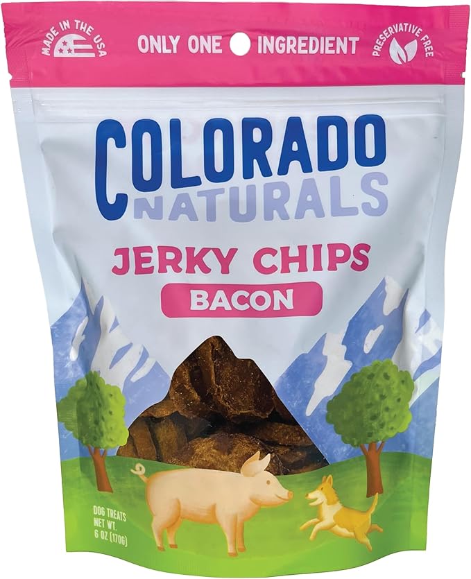 Bacon Jerky Chips Dog Treats, 6 oz – All-Natural, Made in USA, No Fillers or Preservatives – Great Source of Protein