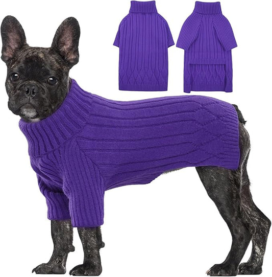 Dog Sweater for Medium Dogs, Warm Winter Fall Dog Sweaters for Dog Girls Boys, Turtleneck Dog Knitwear, Doggie Christmas Sweater, Pet Sweatshirt Clothes Knit French Bulldog, Beagle (Purple M)