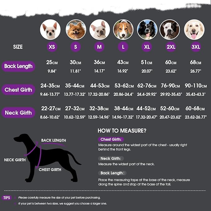 ASENKU Dog Jacket Plaid Reversible Reversible Dog Vest Waterproof Cold Winter Clothes Pet Apparel for Small Medium Large Dogs (3XL, Purple)