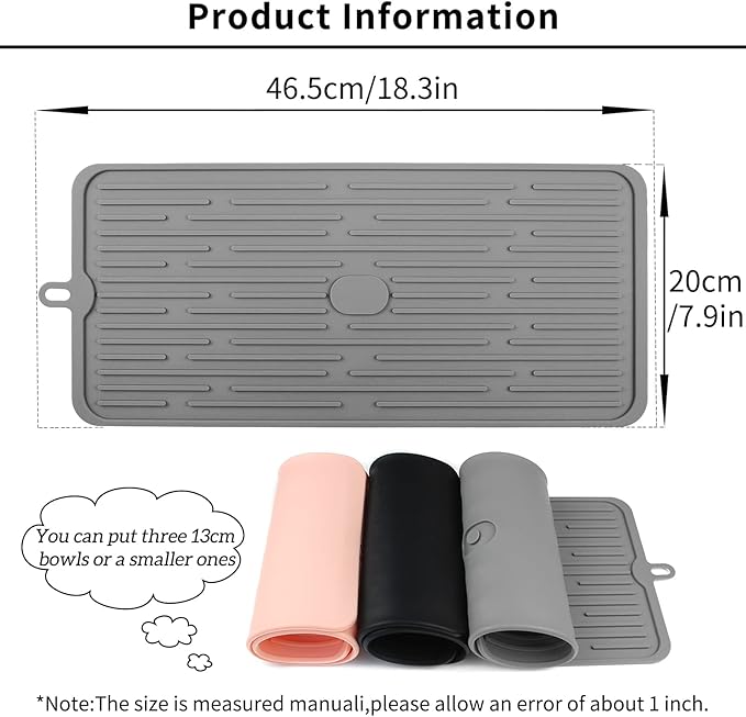 Ptlom Pet Placemat for Dog and Cat, Mat for Prevent Food and Water Overflow, Suitable for Medium and Small Pet, Grey, Silicone